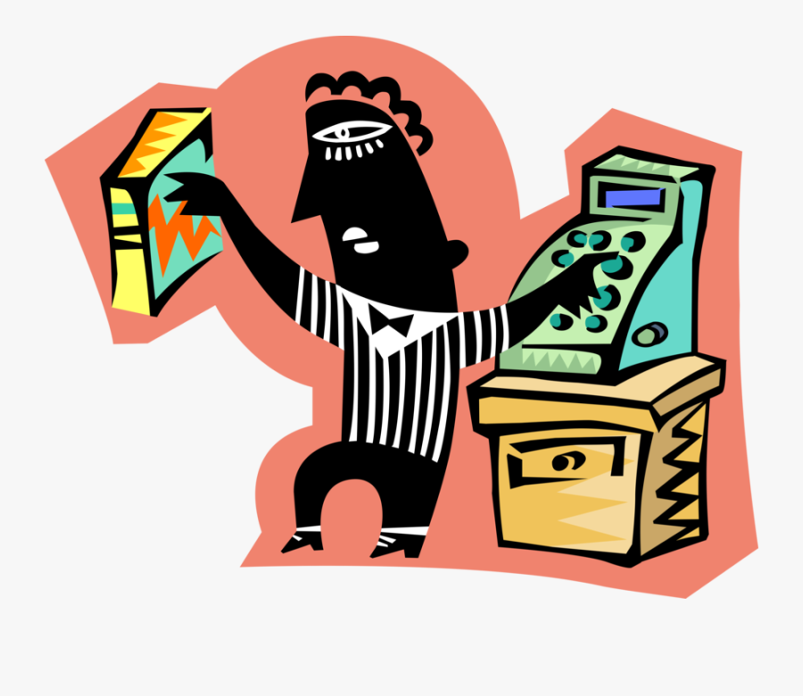 Supermarket Cashier Checks Groceries - Verkäuferin Im Einzelhandel Clipart, Transparent Clipart