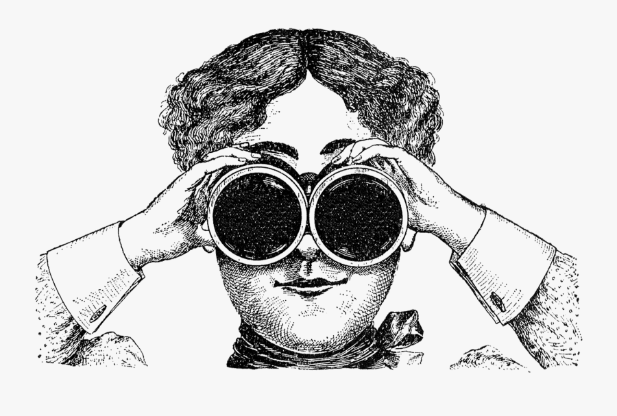 Clip Free Download Market Drawing Flea - Woman Looking Through Binoculars Vintage, Transparent Clipart