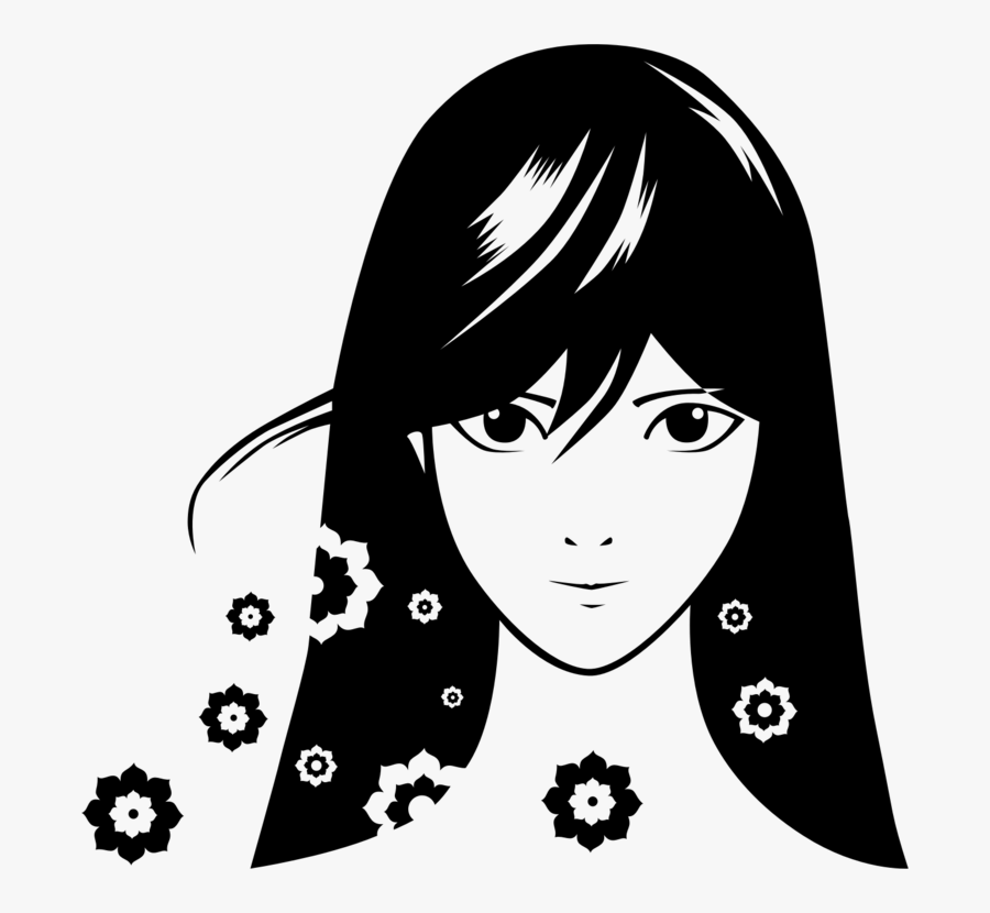 Emotion,art,black Hair - Girl Face Silhouette Png, Transparent Clipart