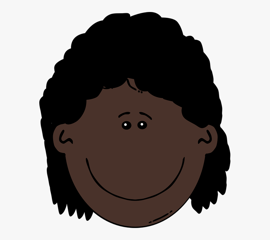 Woman, Dark, Skin, Black, Hair, Happy, Smile, Brunette - Cartoon Boy Face Transparent, Transparent Clipart