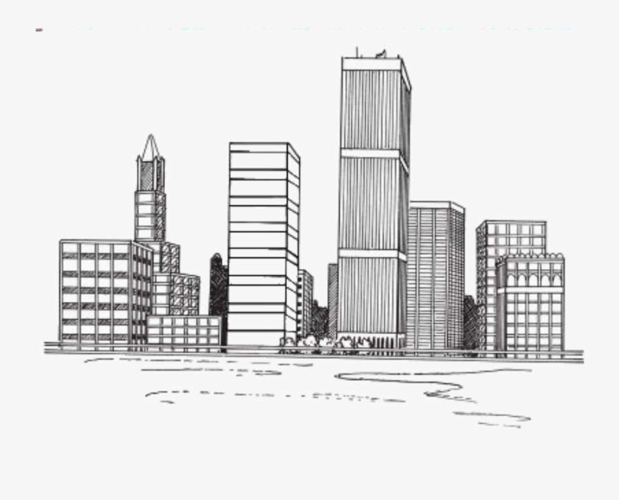 Transparent Skyscraper Clipart Black And White - City Drawing Transparent, Transparent Clipart