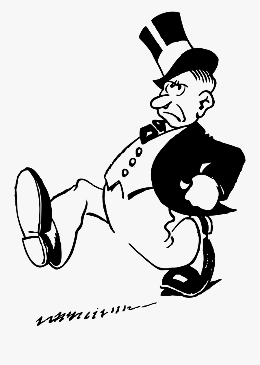 Rich Man Strutting - Rich Person Cartoon Black And White, Transparent Clipart