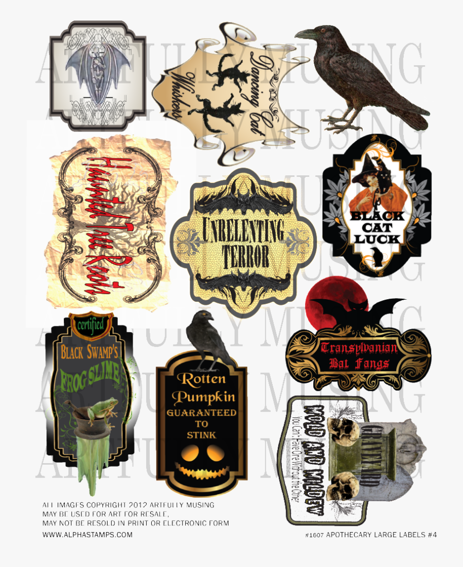 Artfully Musing Witches - Free Printable Halloween Apothecary Jar Labels, Transparent Clipart