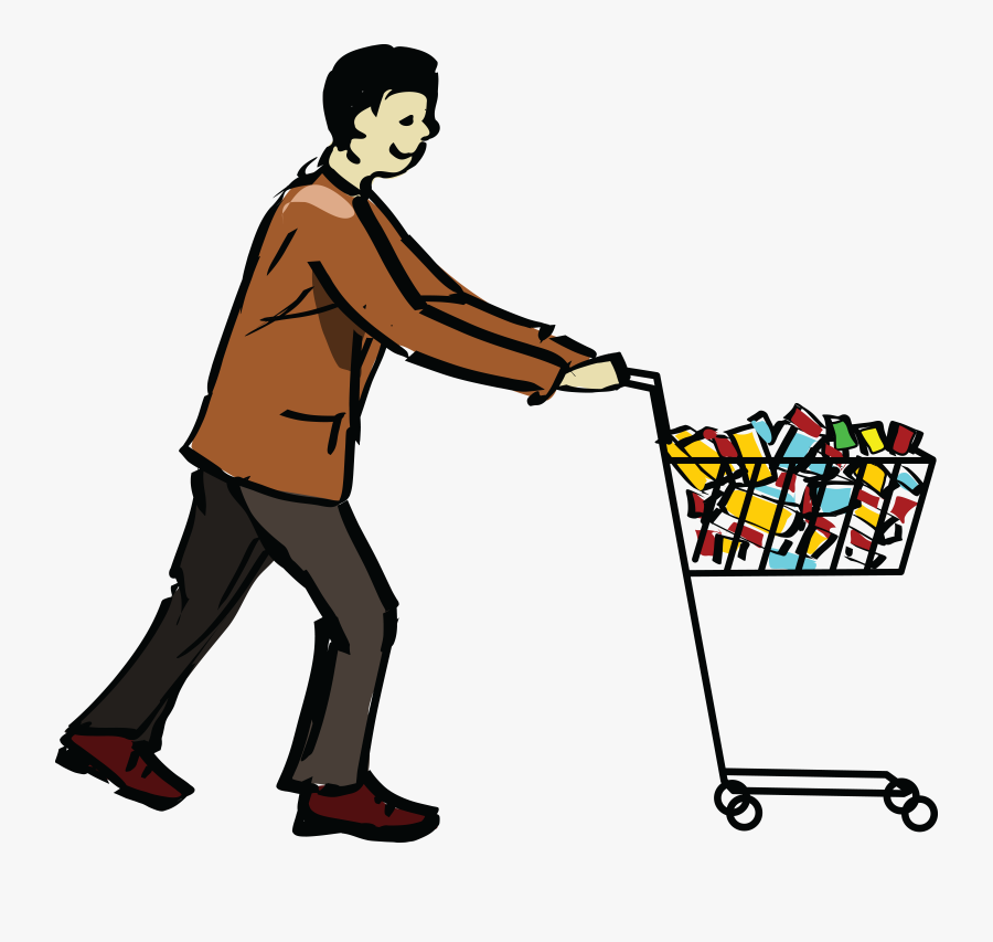 Free Clipart Of A Man Pushing A Grocery Shopping Cart - Pushing Force, Transparent Clipart