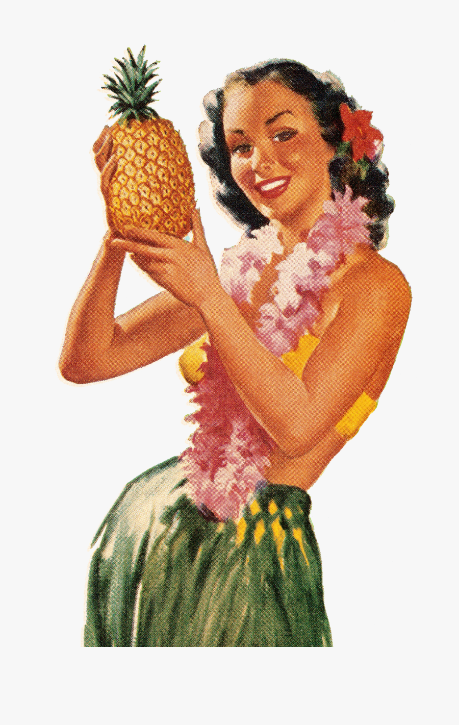 Clip Art Hawaiian Girls - Hula Girl Holding Pineapple, Transparent Clipart