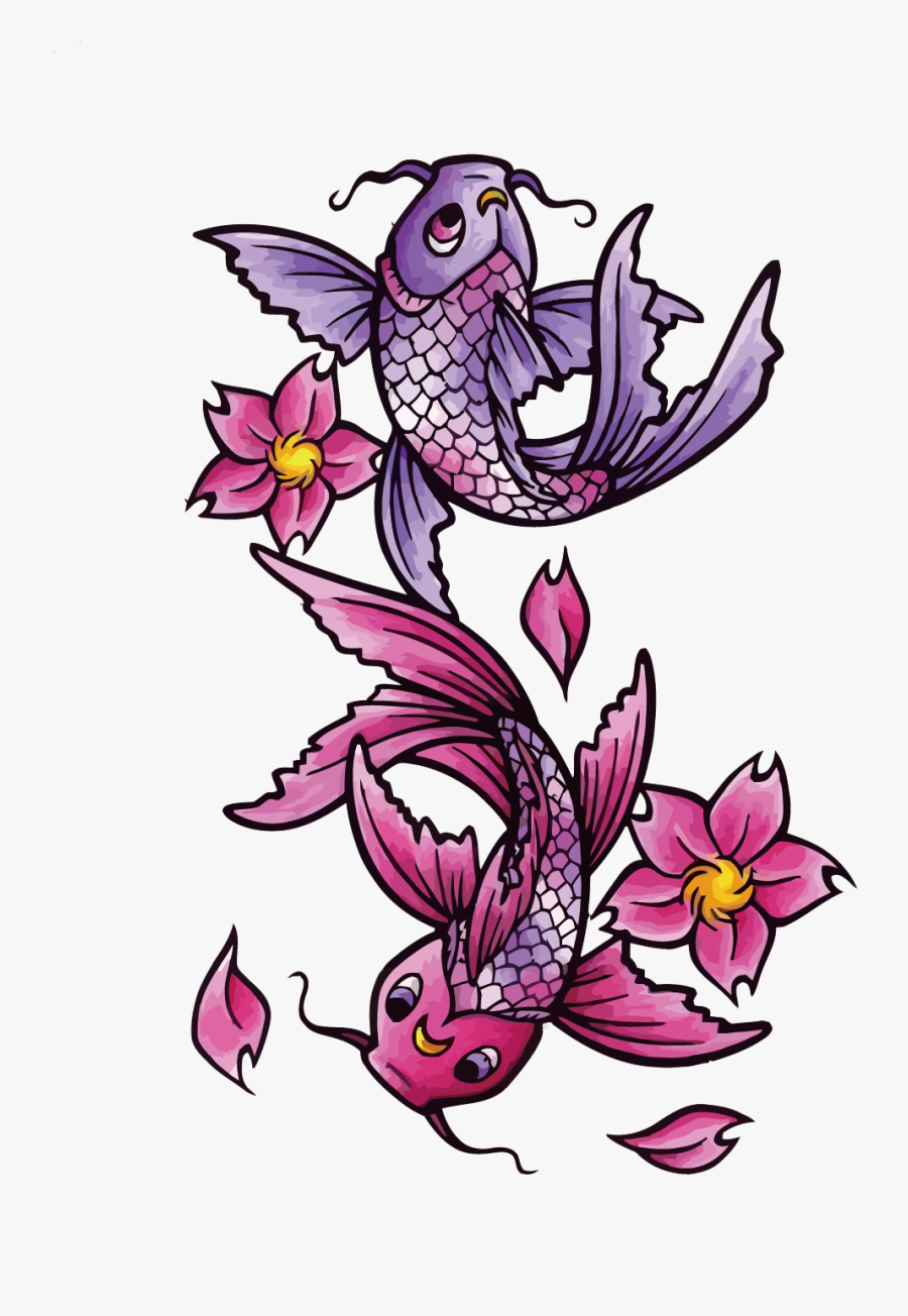 Butterfly Koi Tattoo Black And Gray Fish - Purple Koi Tattoo Meaning, Transparent Clipart
