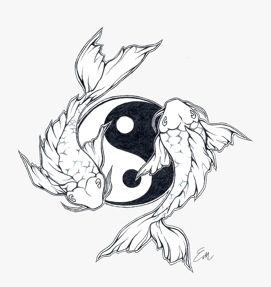 Clip Art Yinyang Tattoo Design By - Outline Koi Fish Draw, Transparent Clipart