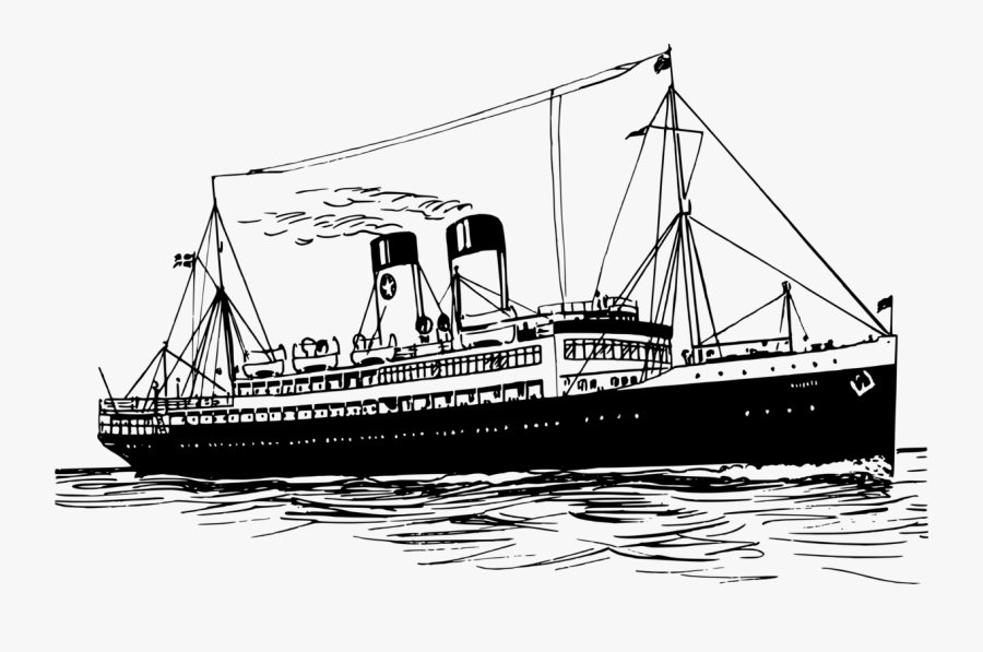Steamboat,motor Ship,watercraft - Steamship Drawing, Transparent Clipart