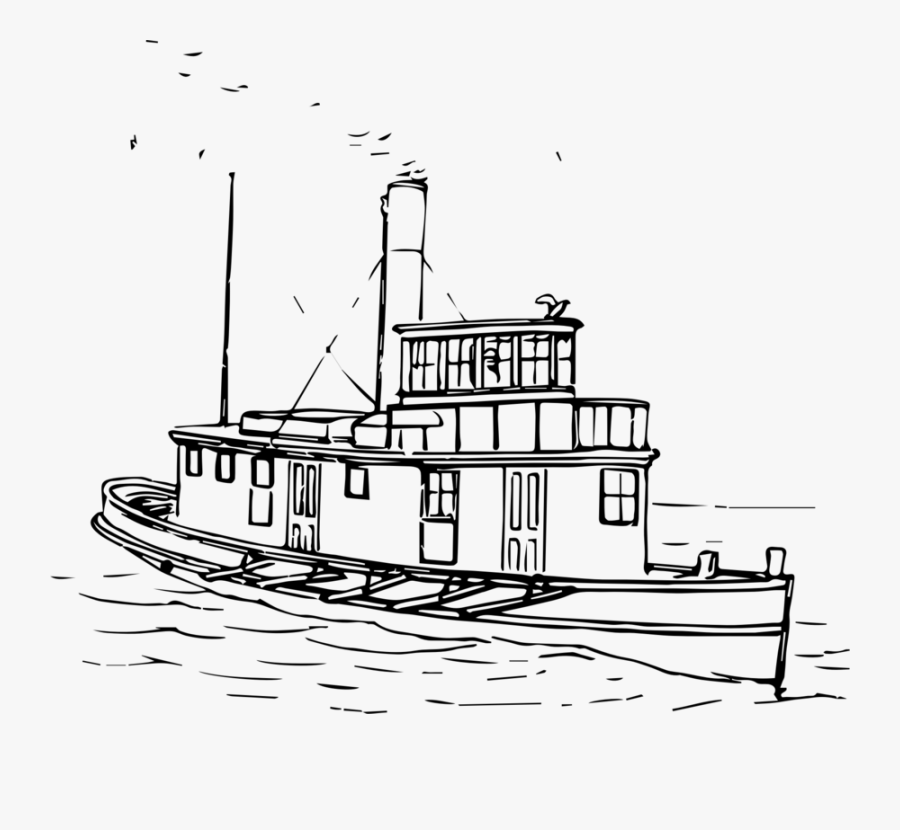 Line Art,watercraft,naval Architecture - Houseboat Clipart Black And White, Transparent Clipart