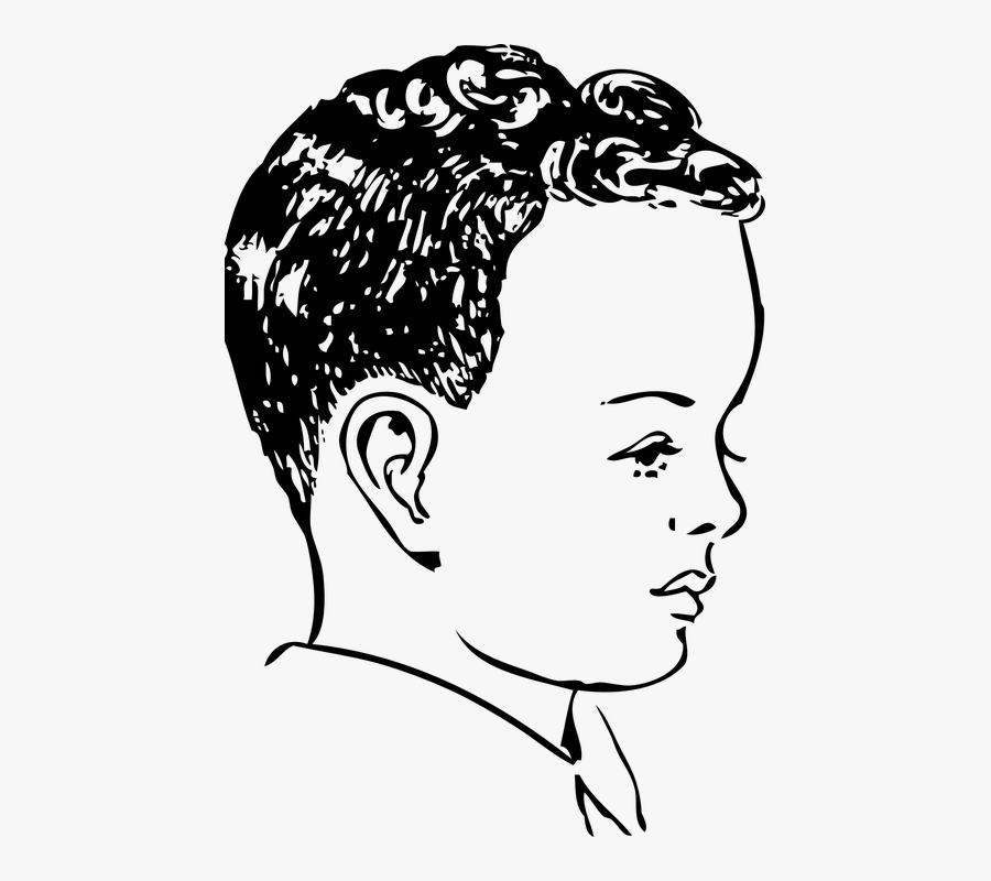 Boy Curly Hair Curls Face Head Side Profile - Clip Art Brother Black And White, Transparent Clipart