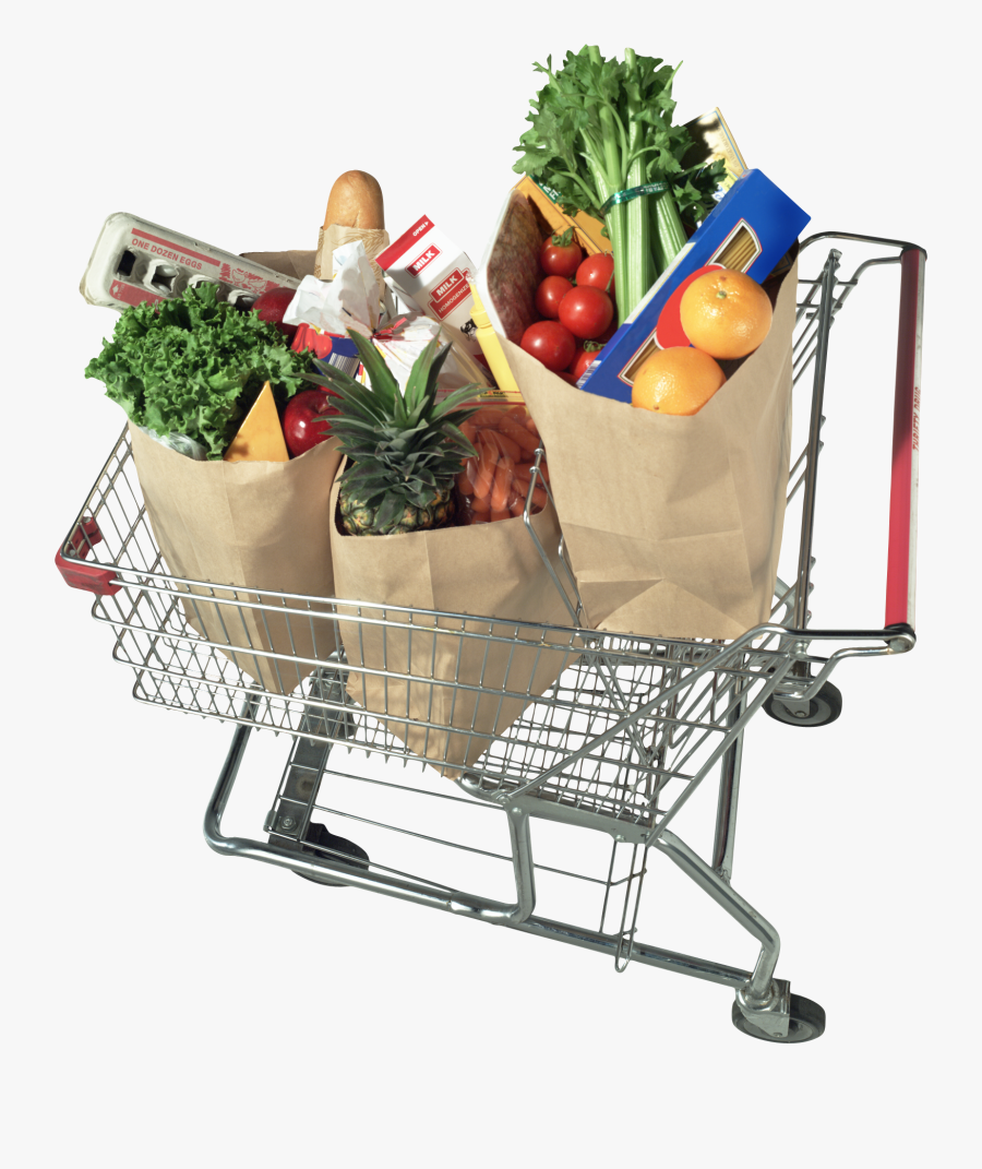 Grocery Shopping Cart Free Png Image - Grocery Cart With Groceries, Transparent Clipart