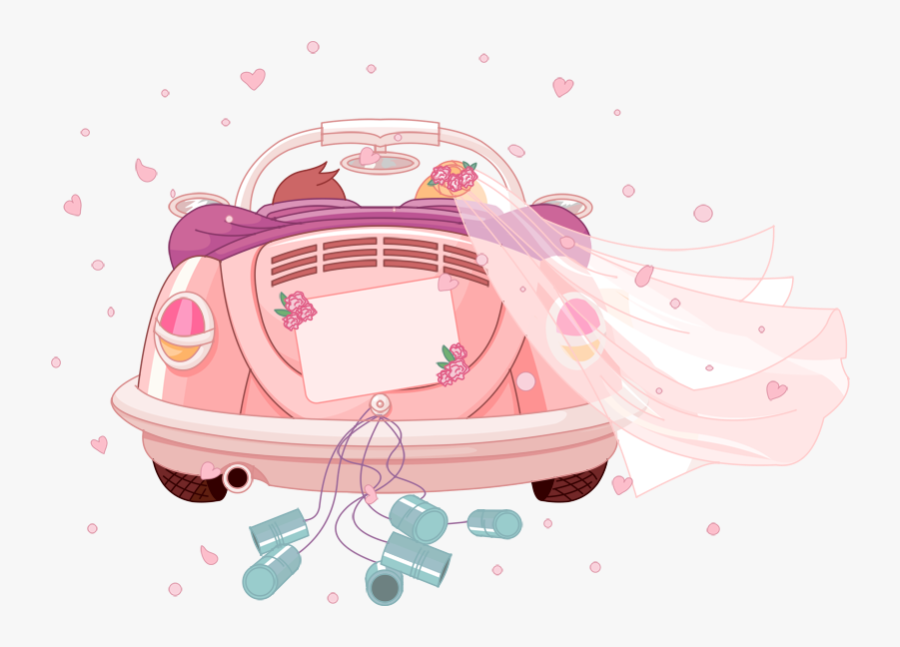 Pink Romantic Car Wedding Marriage Invitation Cartoon - Wedding Car Png, Transparent Clipart