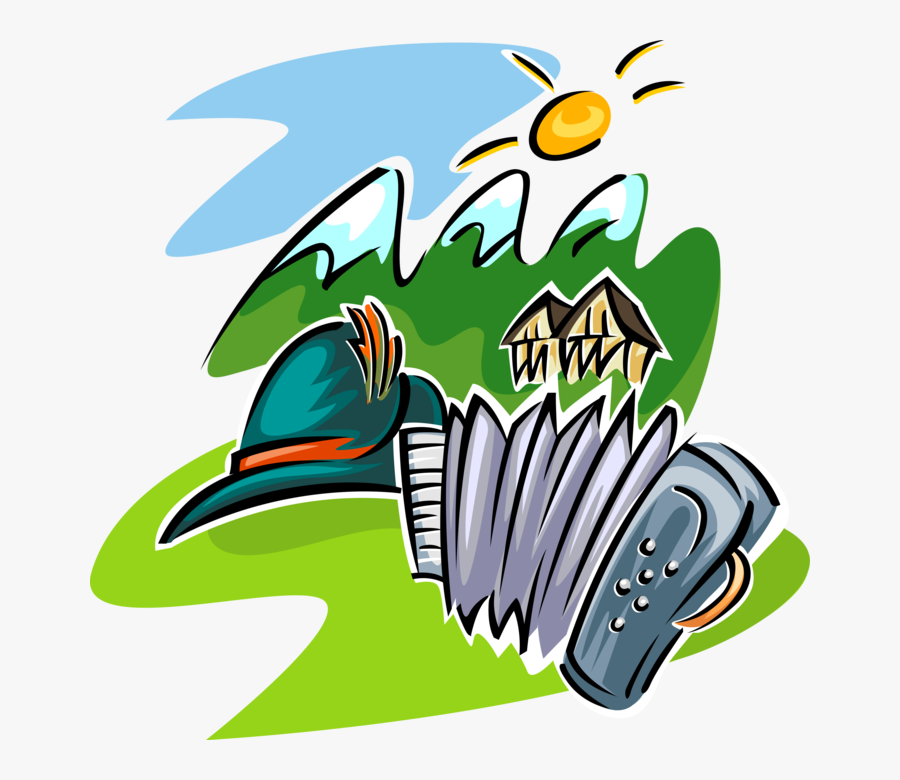 Vector Illustration Of Travel In Swiss Alps With Accordion,, Transparent Clipart
