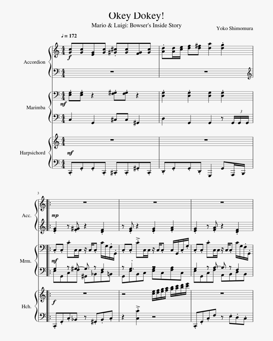 Okey Dokey Sheet Music For Accordion, Percussion, Harpsichord - Okey Dokey Piano Sheet Music, Transparent Clipart