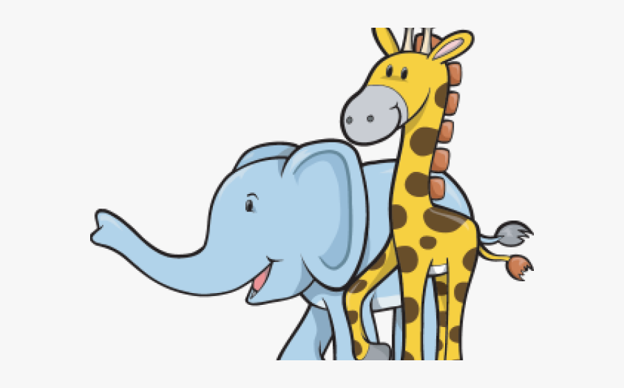 Giraffe And Elephant Cartoon, Transparent Clipart