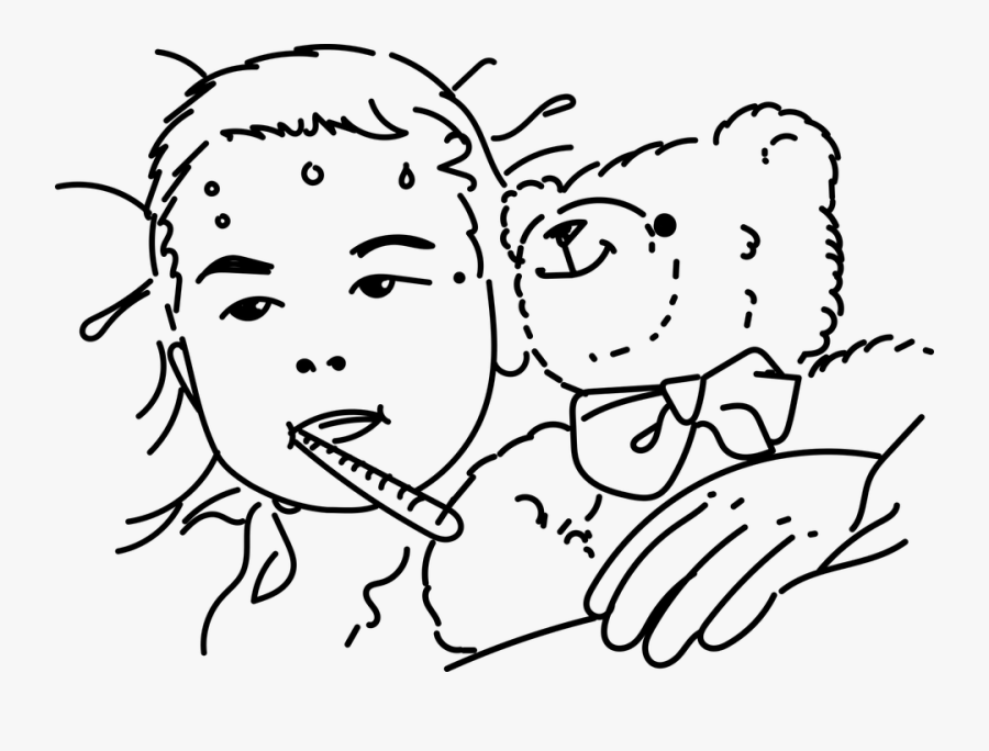 Child Sick Bears - Black And White Fever Sick Clipart, Transparent Clipart