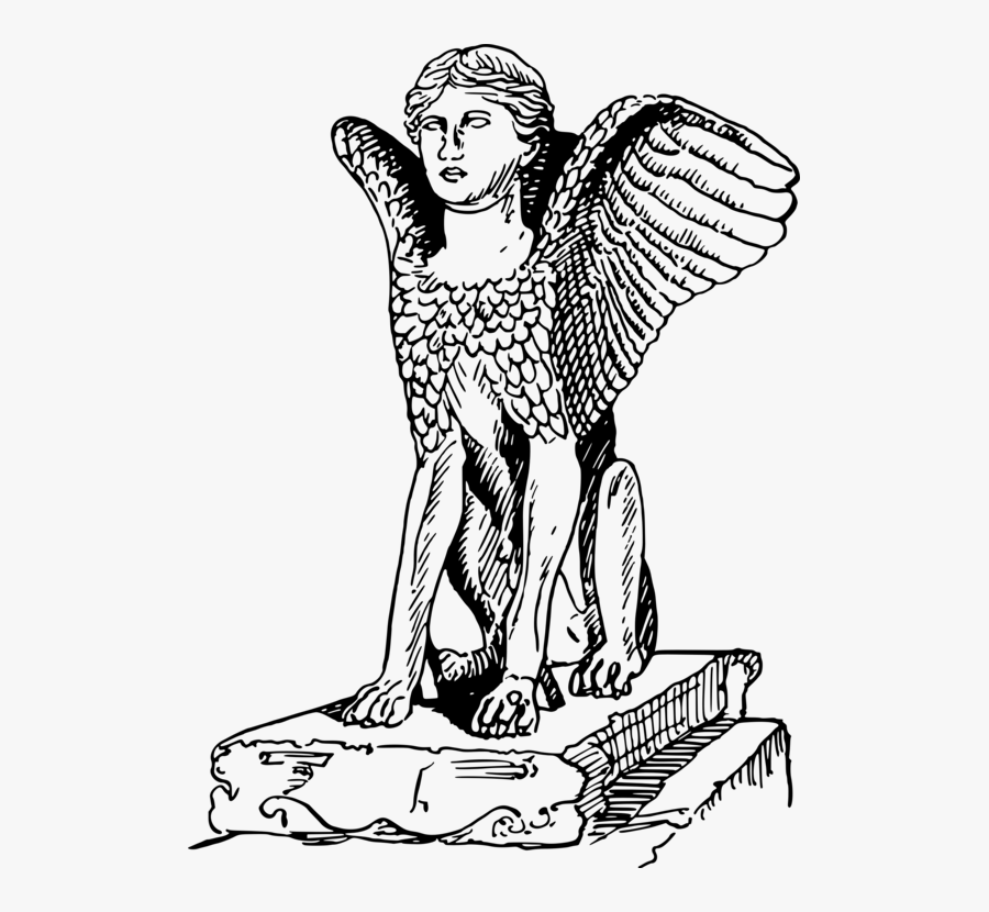 Art,angel,monochrome Photography - Sphinx Drawing, Transparent Clipart