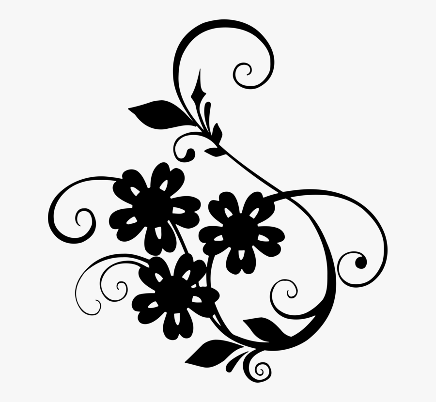 Transparent Leaf Clipart Black And White - Flower Art Work Black And White, Transparent Clipart