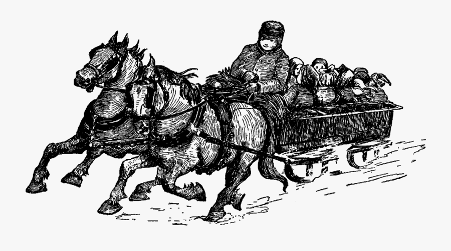 Winter Christmas Horses Sleigh Illustration Drawing - Illustration, Transparent Clipart