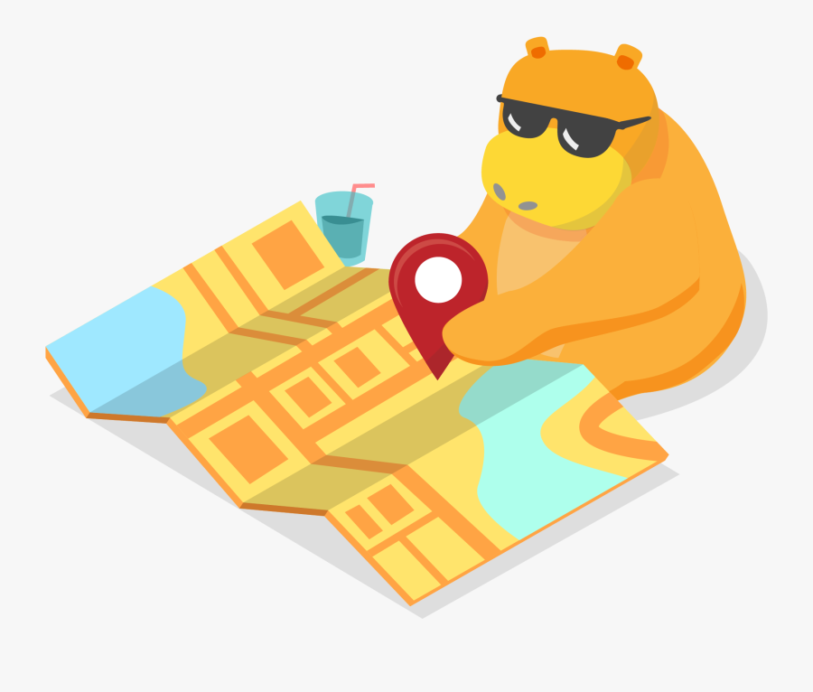 Hippo Putting Pin On A Map - Illustration, Transparent Clipart