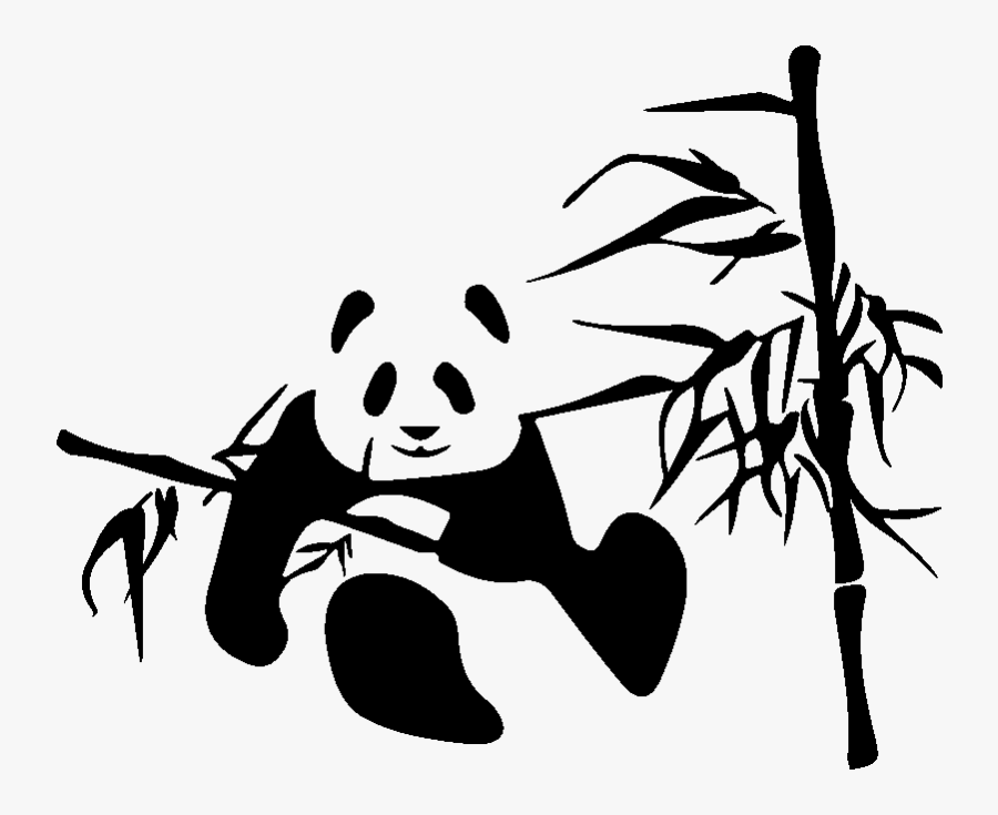 Sticker Panda Sur Un Bambou Ambiance Sticker Kc10754 - Silhouette Panda Et Bambou, Transparent Clipart