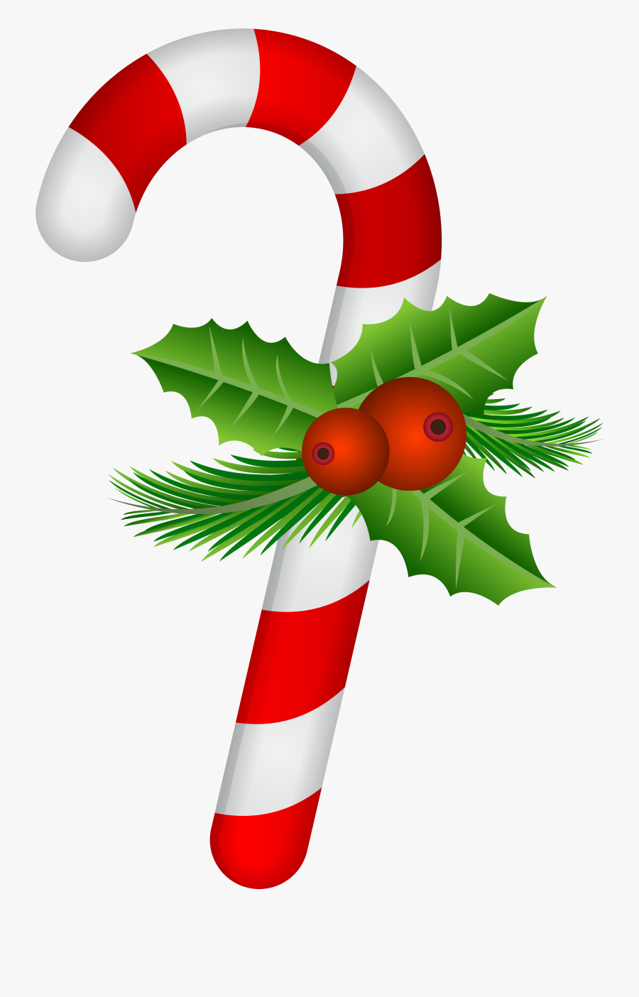 Candy Cane With Holly Transparent Clip Art Gallery - Christmas Candy Cane Clip Art, Transparent Clipart