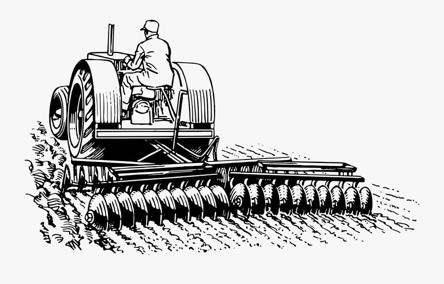 Line Art,monochrome Photography,artwork - Plowing Using Tractor Black And White Sketch, Transparent Clipart