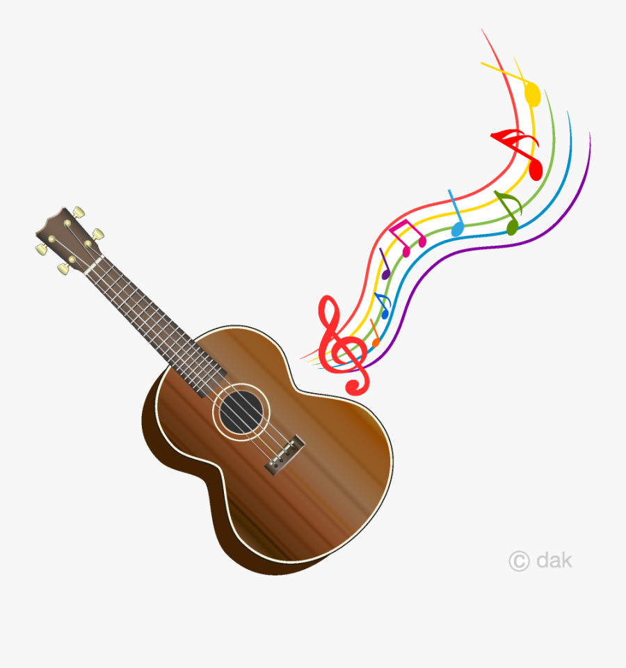 Guitar Ukulele And Colorful Music Note Clipart Free - Guitar With Music Notes Clipart, Transparent Clipart