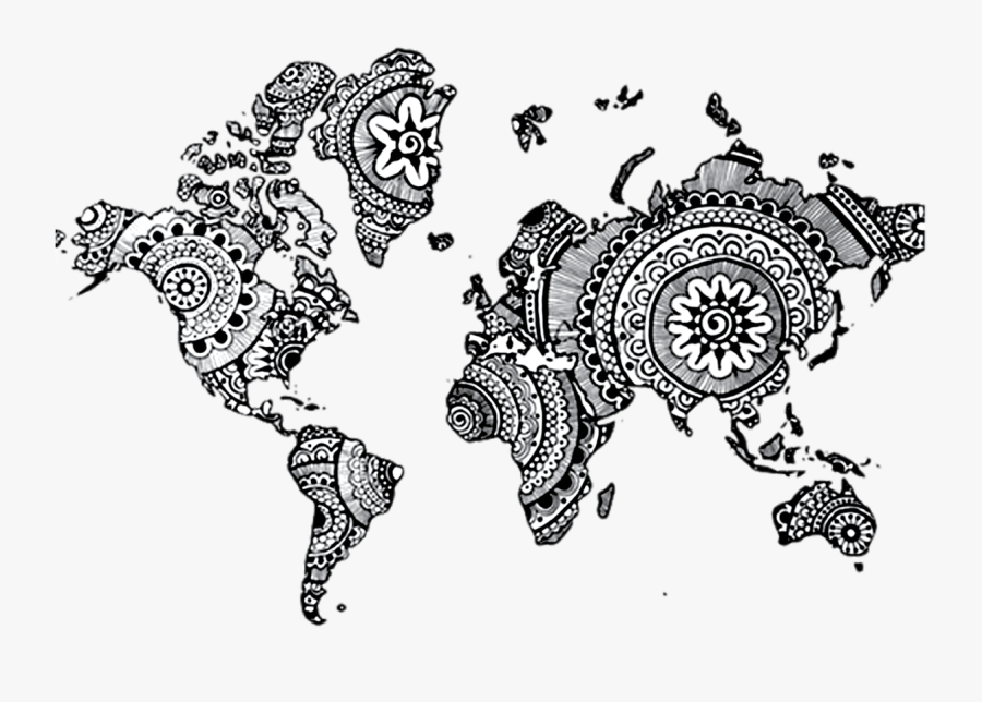 World Mandala Drawing Henna Map Free Clipart Hd Clipart - World Map, Transparent Clipart