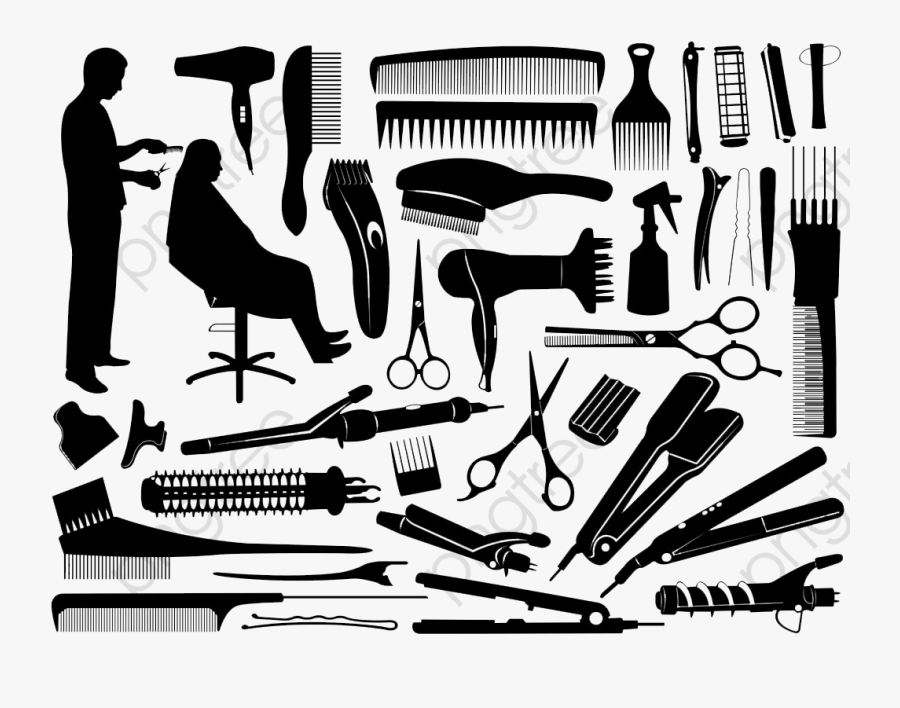 Barber And Hairdressing Tools Image Silhouette Figures, - Hair Clippers Clipart, Transparent Clipart