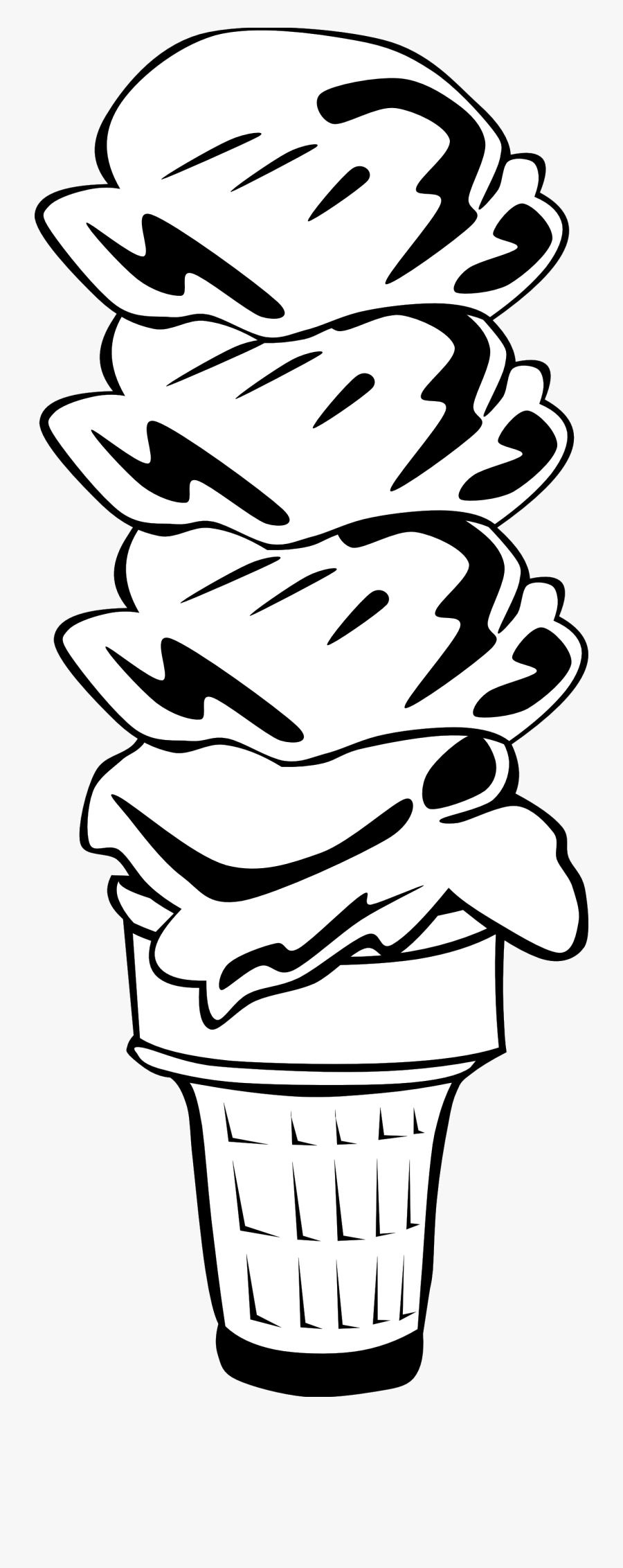 Ice Cream Cone Food Dessert Black White Drawing Free - Ice Cream Cone Clip Art, Transparent Clipart