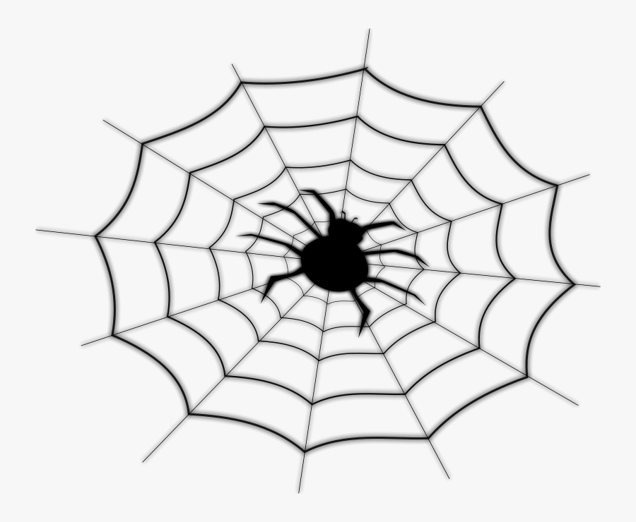Spider On Spider Net - Spider Web Line Art, Transparent Clipart
