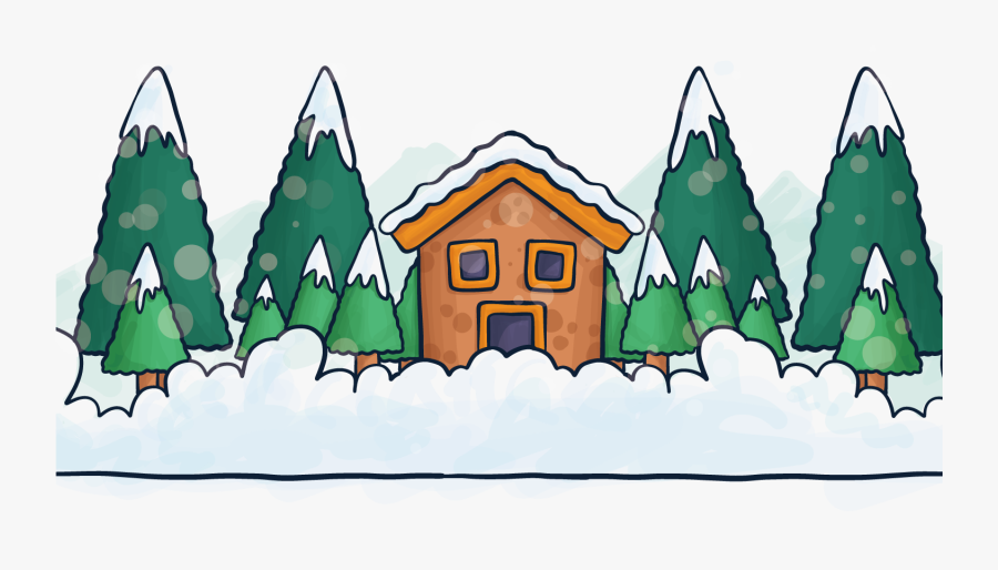 Tree Drawing Hand Painted With Houses Handpainted - رسم شتاء, Transparent Clipart