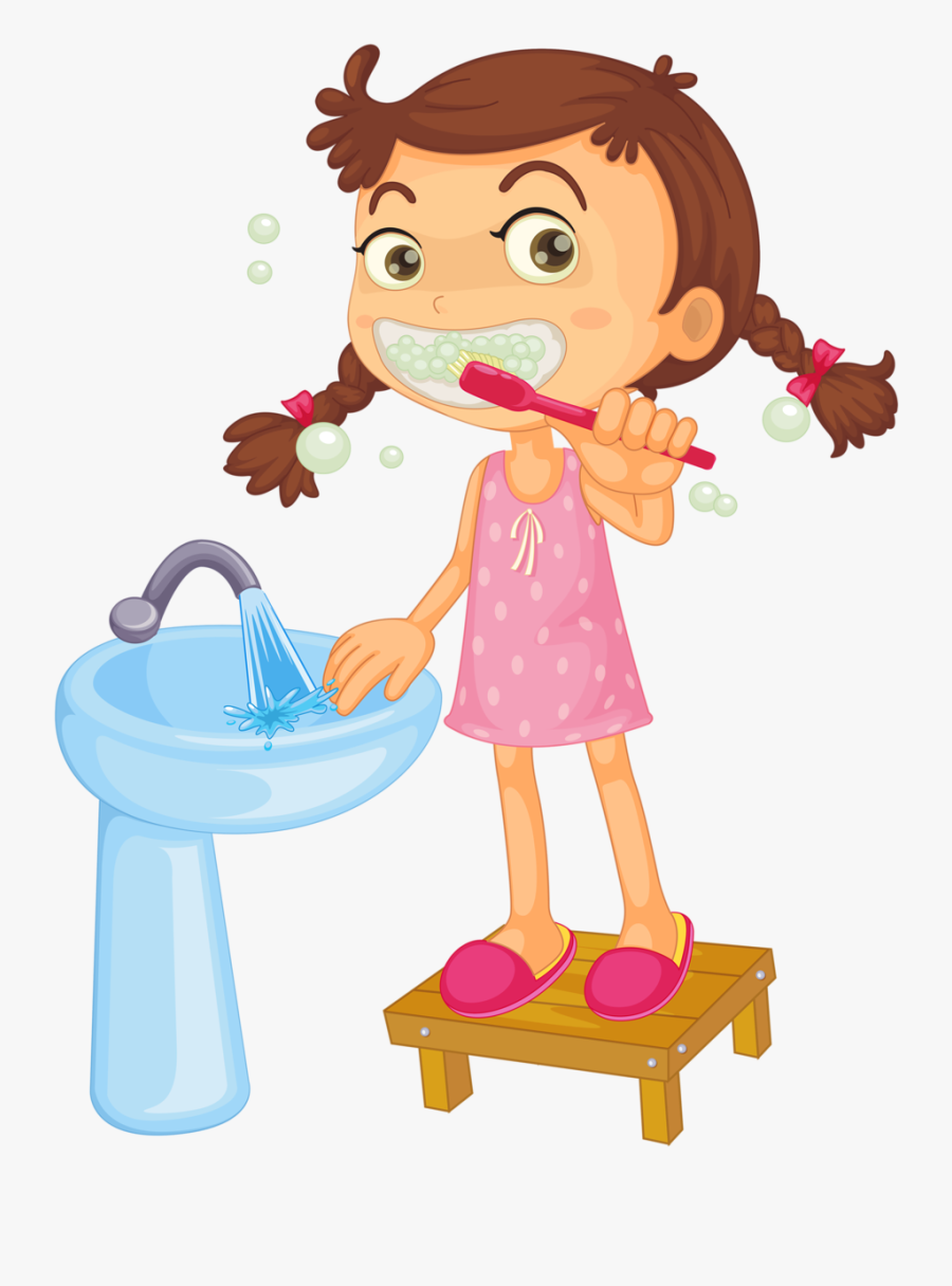 Banheiro & Banho E Etc - Girl Brushing Teeth Clipart, Transparent Clipart