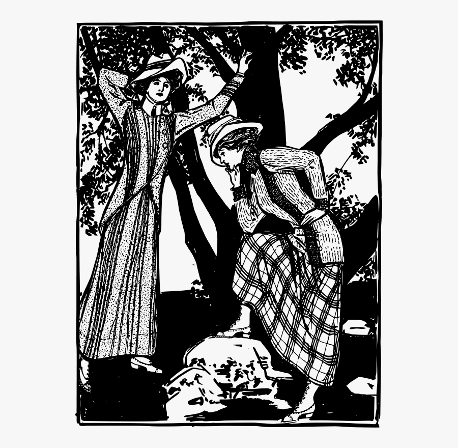 Two Beautiful Ladies In The Forest - Illustration, Transparent Clipart