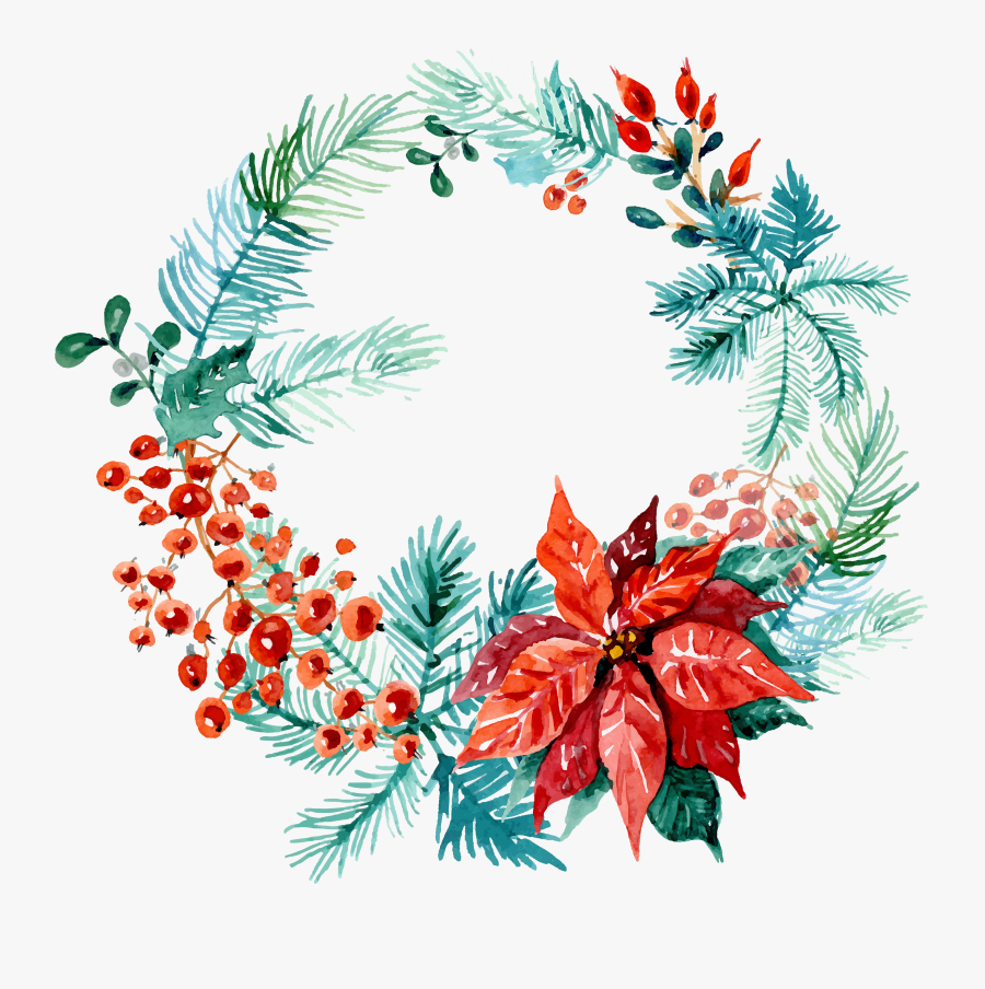 Free Christmas Watercolor Wreaths Images Web - Merry Christmas Wreath Watercolor, Transparent Clipart