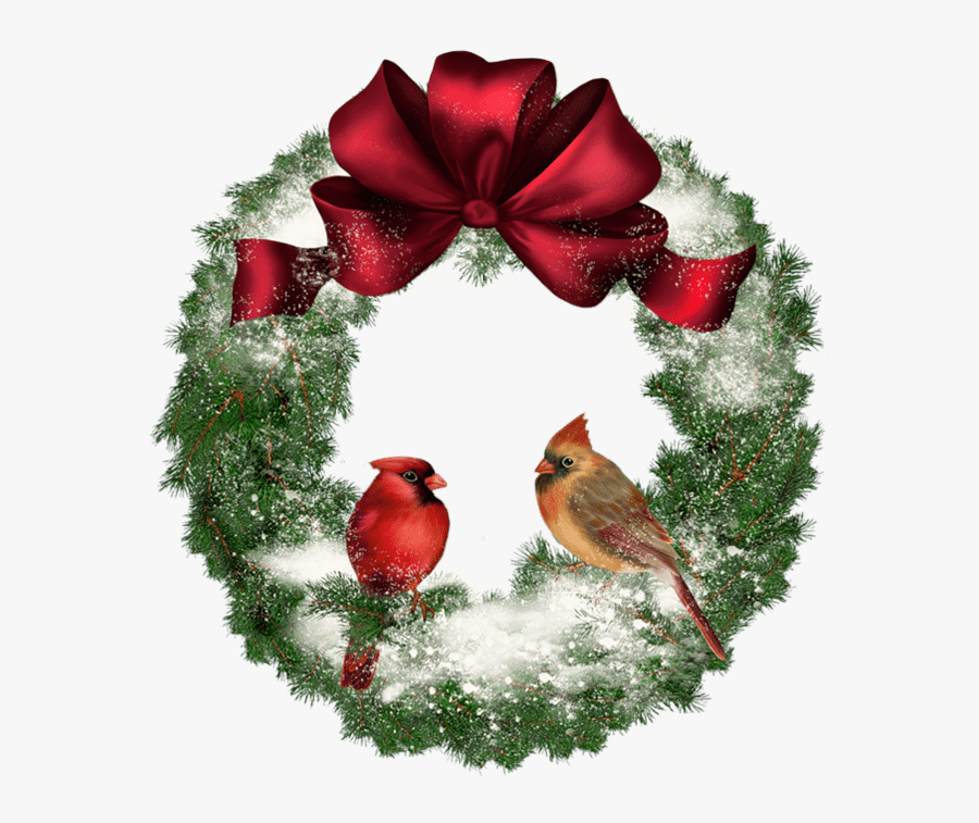 Christmas Wreath With Birds - Christmas Wreath With Cardinals, Transparent Clipart