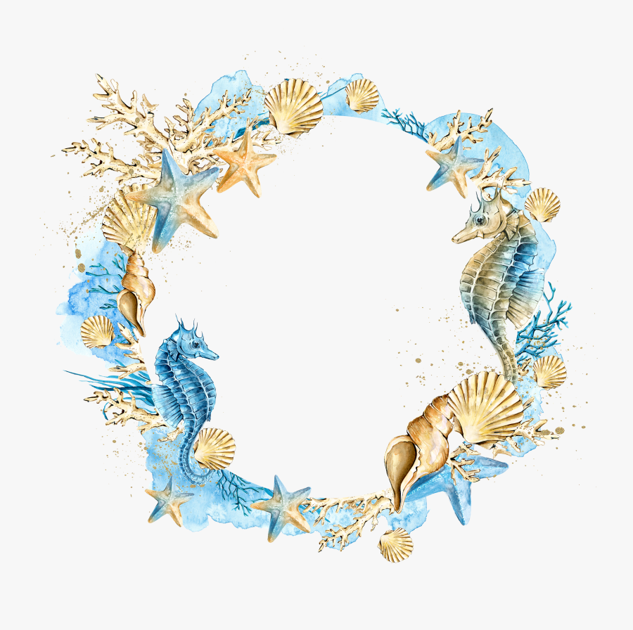 Wreath Starfish Shells Seashell Wedding Watercolor - Corona De Mar Png, Transparent Clipart