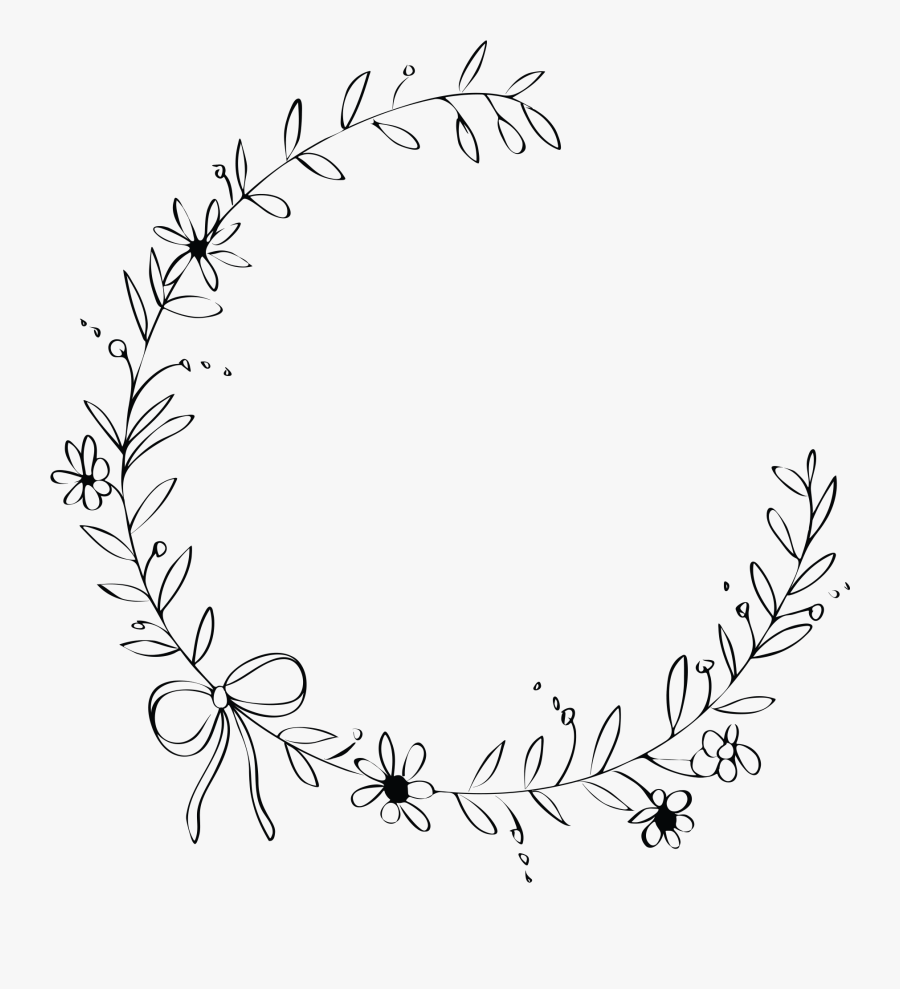 Transparent Christmas Wreath Clipart Black And White - Transparent Flower Wreath Drawing Png, Transparent Clipart