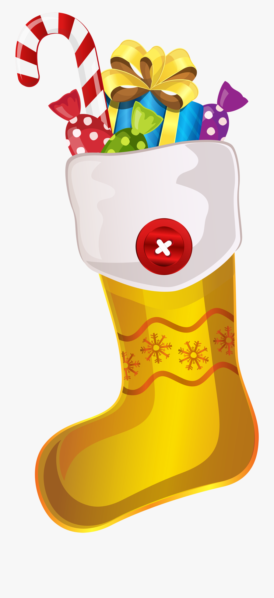 Christmas Yellow Stocking With Candy Cane Png Clipart - Yellow Christmas Stocking Clip Art, Transparent Clipart