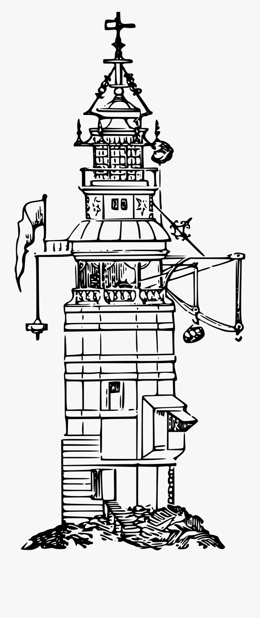 Transparent Lighthouse Clipart Black And White - Line Art, Transparent Clipart