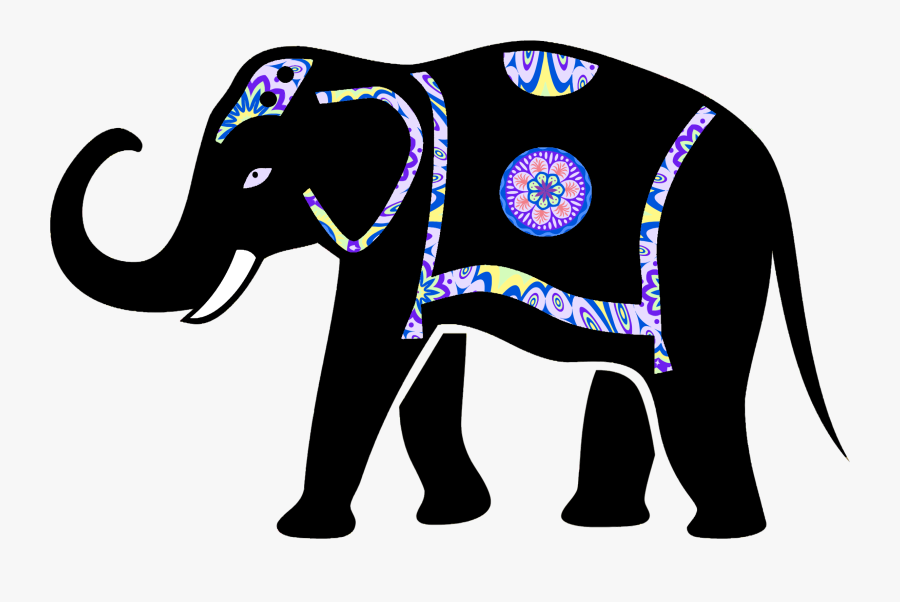 Ornamented Elephant Silhouette Icons Png - Indian Elephant Elephant Silhouette, Transparent Clipart