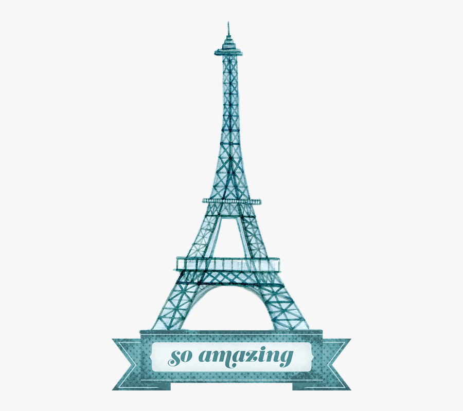 Eiffel Tower, Eiffel, Tower, Paris, France, Europe - Eiffel Tower Drawing With Blue Background, Transparent Clipart