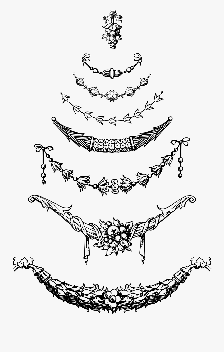 Vintage Garland Vector Images - Christmas Garland Clip Art Black And White, Transparent Clipart
