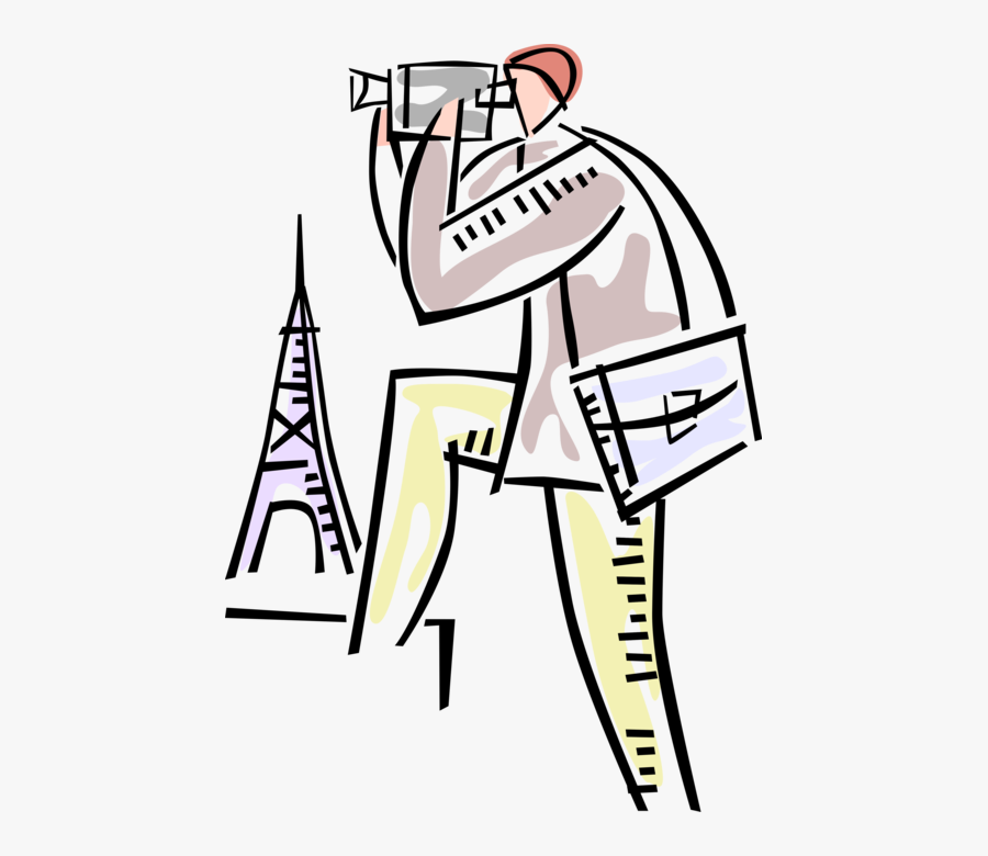 Vector Illustration Of Tourist With Videocamera Camcorder, Transparent Clipart