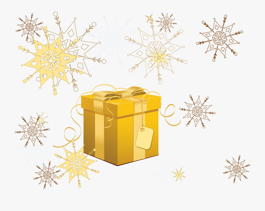Transparent Yellow Christmas Gift With Snowflakes Clipart - Christmas Day, Transparent Clipart