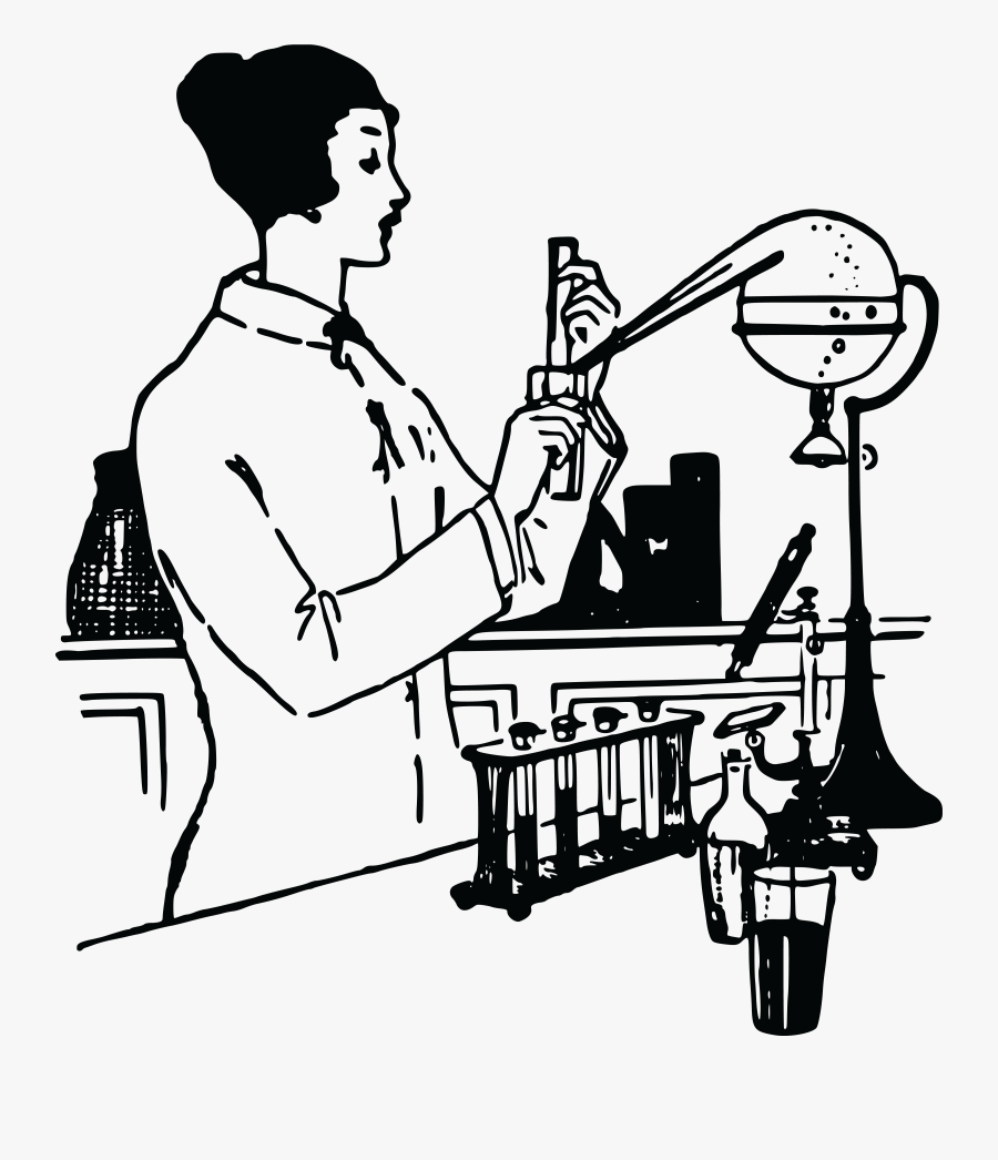 Free Clipart Of A Vintage Woman Working In A Science - Science Experiment Lab Drawing, Transparent Clipart