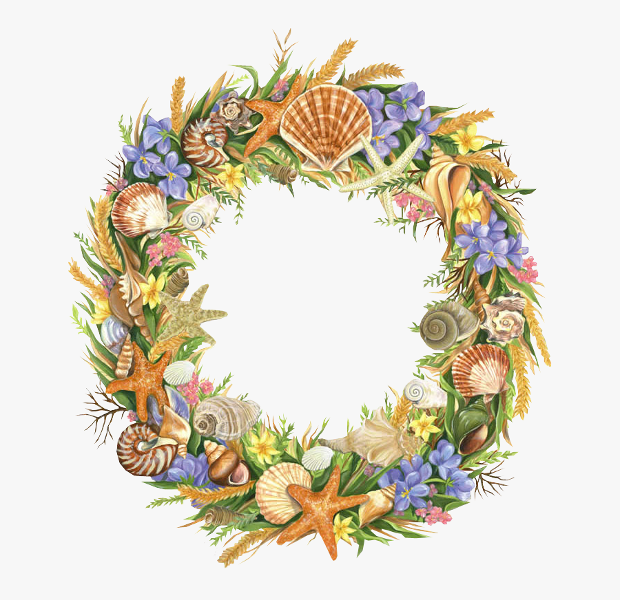 Transparent Boarder Png - Flower And Shell Wreath Clipart, Transparent Clipart