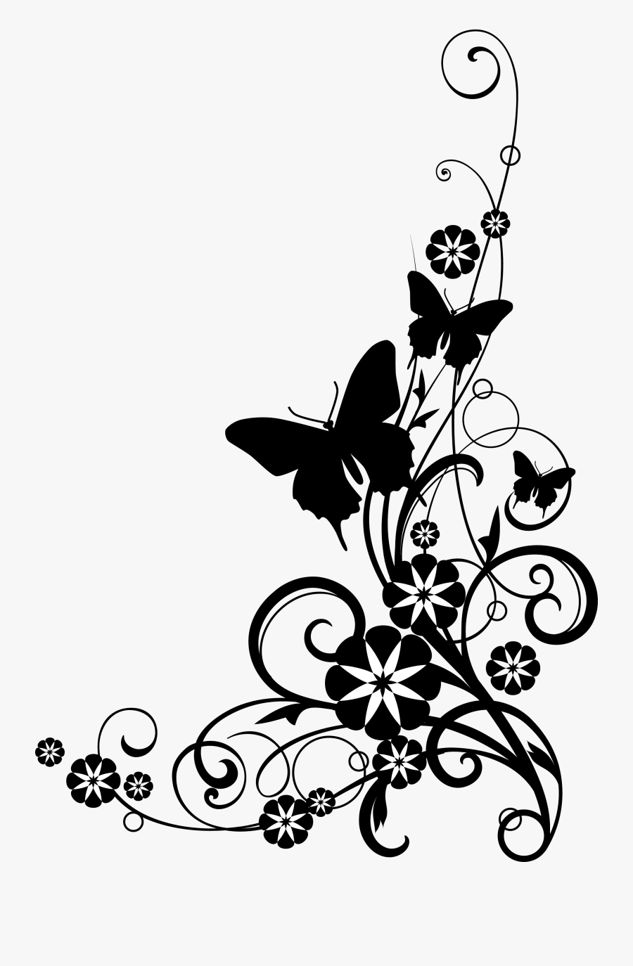 Butterfly Black And White Free Black And White Butterfly - Flowers Clip Art Black And White Border, Transparent Clipart