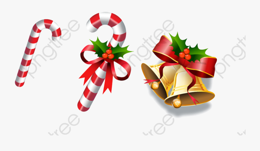Sugar Cane And Bells, Candy Cane, Bell, Christmas Pictures - Christmas Day, Transparent Clipart